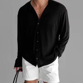 Châu Âu Mỹ Áo Sơ Mi Nam Mỏng Phong Cách Thoáng Khí Mỏng Phù Hợp Với Dài Tay Chống Nắng Cardigan Rời Thường Ngày Bảo Hộ Lao Động Ice Silk Áo Sơ Mi Trong Suốt