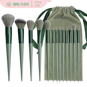 【Adel Floro】Matcha Bộ Cọ 13 Cây | Cọ mắt mặt đa dạng, Lông mềm, Lấy phấn nhẹ, Tay cầm êm, Túi nhung