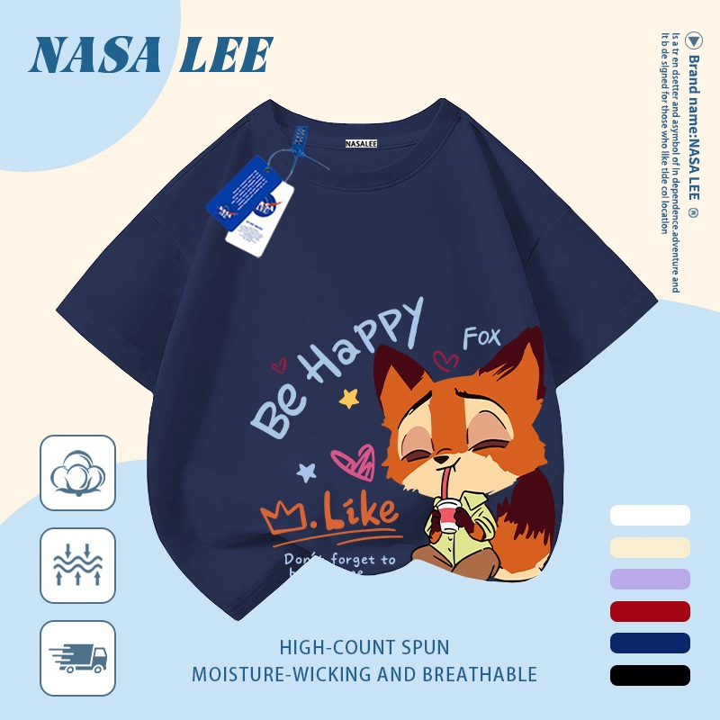 [Giao hàng trong ngày] Áo thun Cotton trắng nguyên chất thoáng khí cho trẻ em NASA In hình hợp thời trang bé trai 3-16 tuổi bé gái tay ngắn thông thường 1