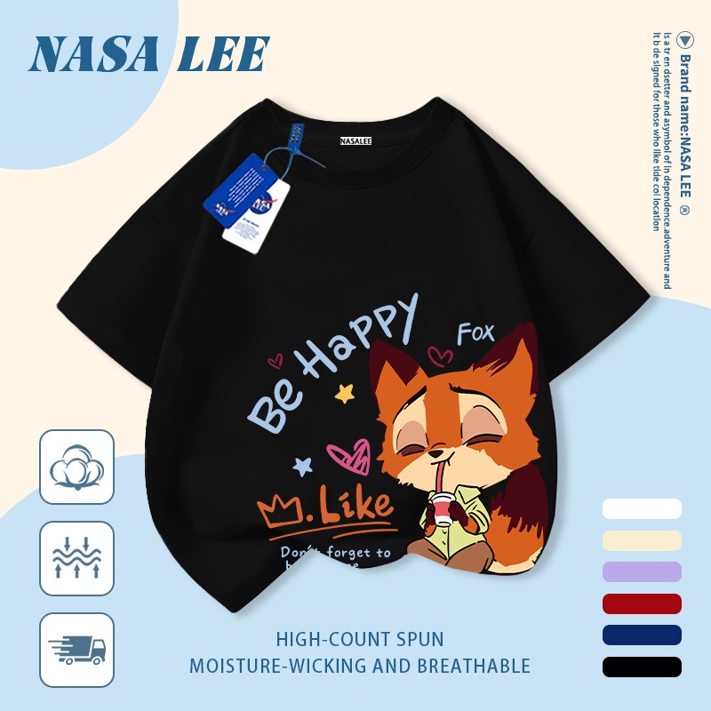 [Giao hàng trong ngày] Áo thun Cotton trắng nguyên chất thoáng khí cho trẻ em NASA In hình hợp thời trang bé trai 3-16 tuổi bé gái tay ngắn thông thường 1