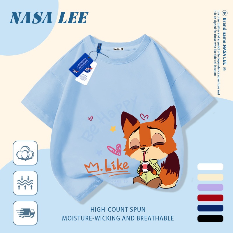 [Giao hàng trong ngày] Áo thun Cotton trắng nguyên chất thoáng khí cho trẻ em NASA In hình hợp thời trang bé trai 3-16 tuổi bé gái tay ngắn thông thường 1