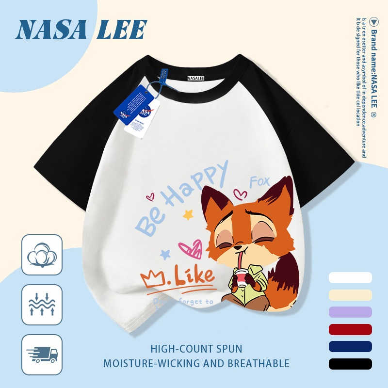 [Giao hàng trong ngày] Áo thun Cotton trắng nguyên chất thoáng khí cho trẻ em NASA In hình hợp thời trang bé trai 3-16 tuổi bé gái tay ngắn thông thường 1
