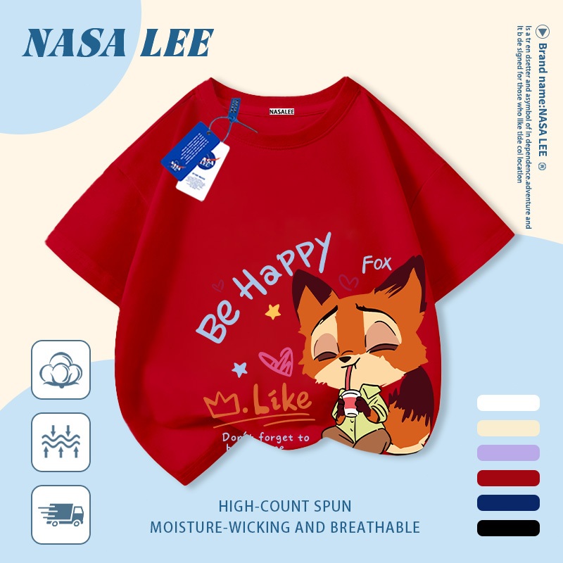 [Giao hàng trong ngày] Áo thun Cotton trắng nguyên chất thoáng khí cho trẻ em NASA In hình hợp thời trang bé trai 3-16 tuổi bé gái tay ngắn thông thường 1