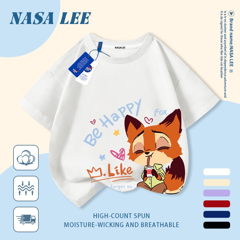 [Giao hàng trong ngày] Áo thun Cotton trắng nguyên chất thoáng khí cho trẻ em NASA In hình hợp thời trang bé trai 3-16 tuổi bé gái tay ngắn thông thường 1