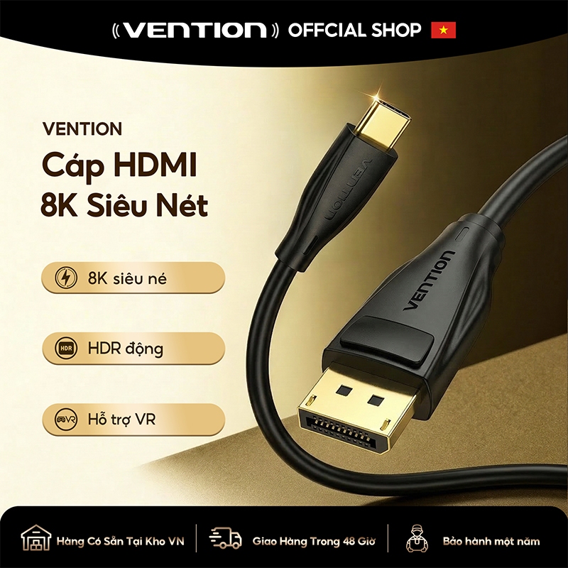 Vention Cáp chuyển đổi USB C sang DP 8K 60Hz/2K144Hz kết nối USB C sang laptop/máy chiếu 1080P  - Hàng Chính Hãng