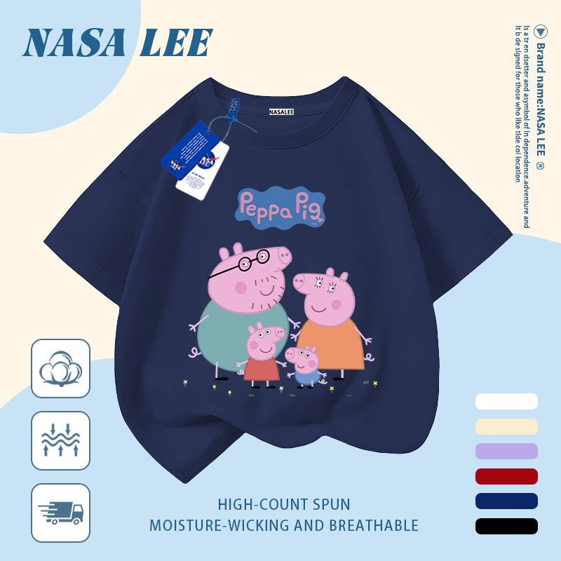 [Giao hàng trong ngày] Áo thun Cotton thoáng khí màu trắng cho trẻ em NASA Piglet Peppa In hợp thời trang bé trai 3-16 tuổi bé gái tay ngắn thông thường
