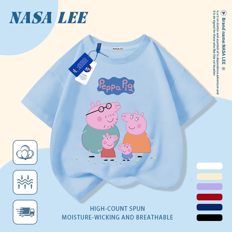 [Giao hàng trong ngày] Áo thun Cotton thoáng khí màu trắng cho trẻ em NASA Piglet Peppa In hợp thời trang bé trai 3-16 tuổi bé gái tay ngắn thông thường