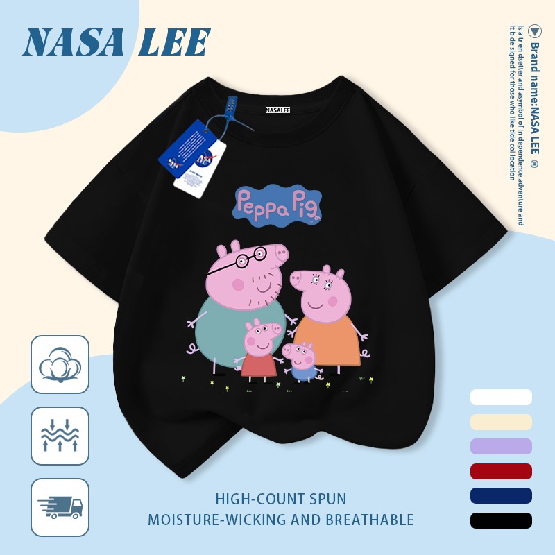 [Giao hàng trong ngày] Áo thun Cotton thoáng khí màu trắng cho trẻ em NASA Piglet Peppa In hợp thời trang bé trai 3-16 tuổi bé gái tay ngắn thông thường