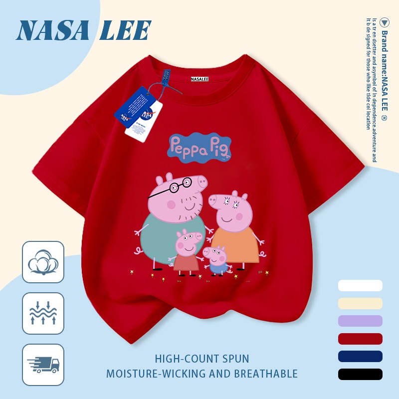 [Giao hàng trong ngày] Áo thun Cotton thoáng khí màu trắng cho trẻ em NASA Piglet Peppa In hợp thời trang bé trai 3-16 tuổi bé gái tay ngắn thông thường