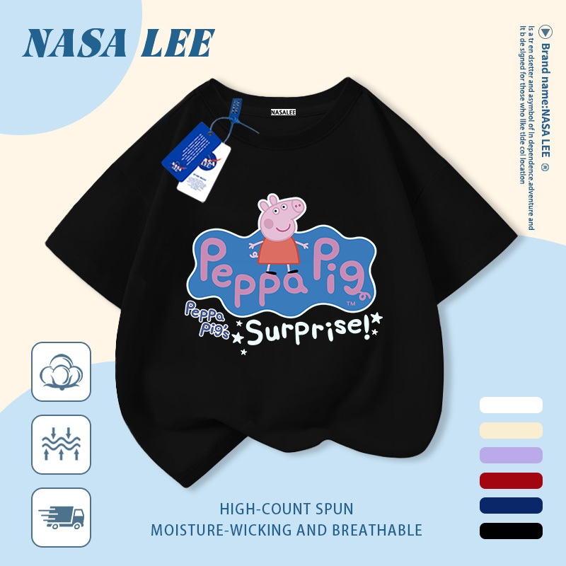 [Giao hàng trong ngày] Áo thun Cotton trắng nguyên chất thoáng khí cho trẻ em NASA Piglet Peppa In hình hợp thời trang bé trai 3-16 tuổi bé gái tay ngắn thông thường 2