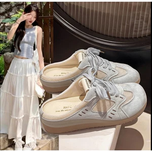 phong cách Hàn Quốc Dép sandal nữ mũi kín không gót thoải mái mẫu hot