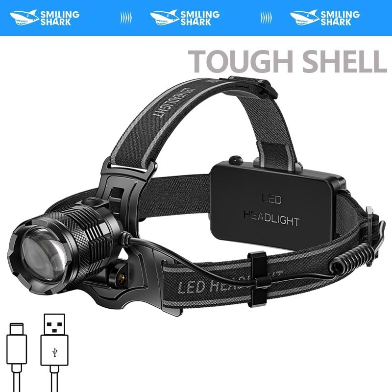 SmilingShark TD8018 đèn pin đội đầu siêu sáng Cảm biến M77 Có thể thu phóng 3 chế độ Type-C có thể sạc lại để cắm trại, đi bộ đường dài Câu cá