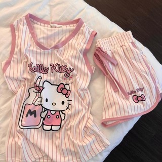 Ｂộ đồ ngủ yếm mèo hoạt hình dành cho nữ, bao gồm quần ngắn và vest cổ chữ V