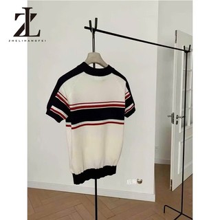 ZHELIHANGFEI Áo Len Cộc Tay Kẻ Sọc Thời Trang – Chất Len Mềm, Co Giãn, Phối Đồ Cực Đẹp Chuẩn QC