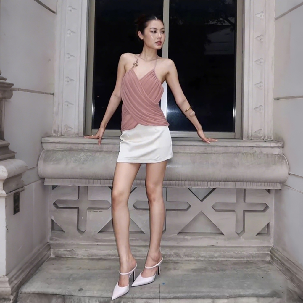 Klalien Camisole Mùa Hè Cổ Chữ V, Thiết Kế Ruched, Khóa Kim Loại - Phù Hợp Đi Biển và Kỳ Nghỉ