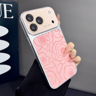 Ốp điện thoại gương bảo vệ tích hợp cửa sổ lớn cao cấp 3D hoa trà phù hợp cho iPhone 14, 15, 16, 17 Pro Max Vỏ silicon bao quy đầu đầy đủ