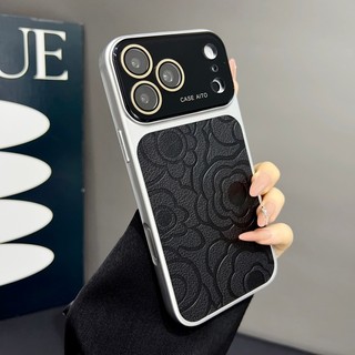 Ốp điện thoại gương bảo vệ tích hợp cửa sổ lớn cao cấp 3D hoa trà phù hợp cho iPhone 14, 15, 16, 17 Pro Max Vỏ silicon bao quy đầu đầy đủ