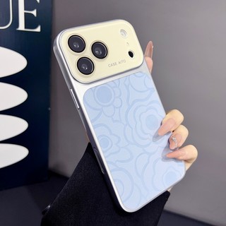 Ốp điện thoại gương bảo vệ tích hợp cửa sổ lớn cao cấp 3D hoa trà phù hợp cho iPhone 14, 15, 16, 17 Pro Max Vỏ silicon bao quy đầu đầy đủ