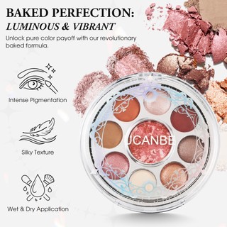 Bảng phấn mắt nướng UCANBE có má hồng, Bảng phấn mắt & phấn mắt hồng 9 màu, Sắc tố cao có thể pha trộn mờ lấp lánh kim loại lấp lánh, Xoay nhỏ gọn