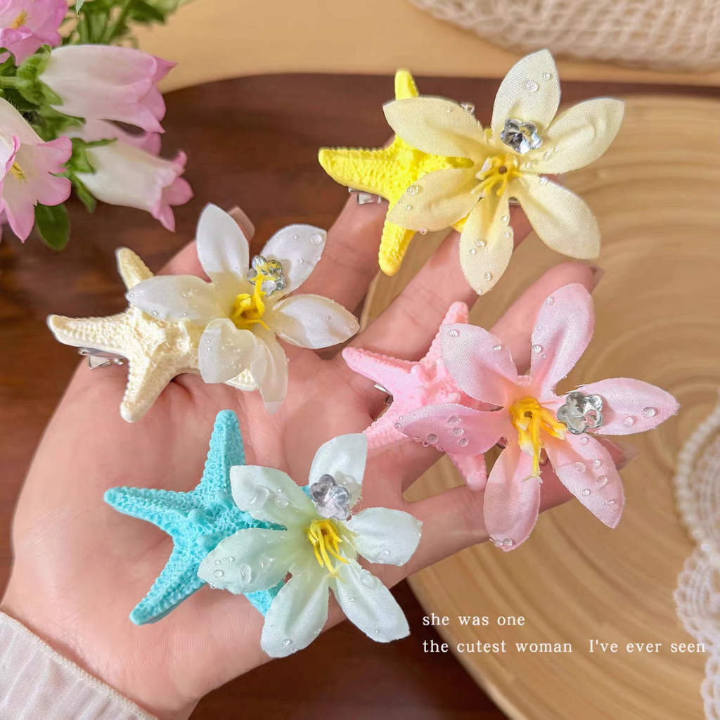 Kẹp Tóc Mỏ Vịt Phong Cách Dopamine Hình Sao Biển Hoa Dễ Thương Phụ Kiện Ghim Tóc Mai Cho Nữ Đi Biển Du Lịch