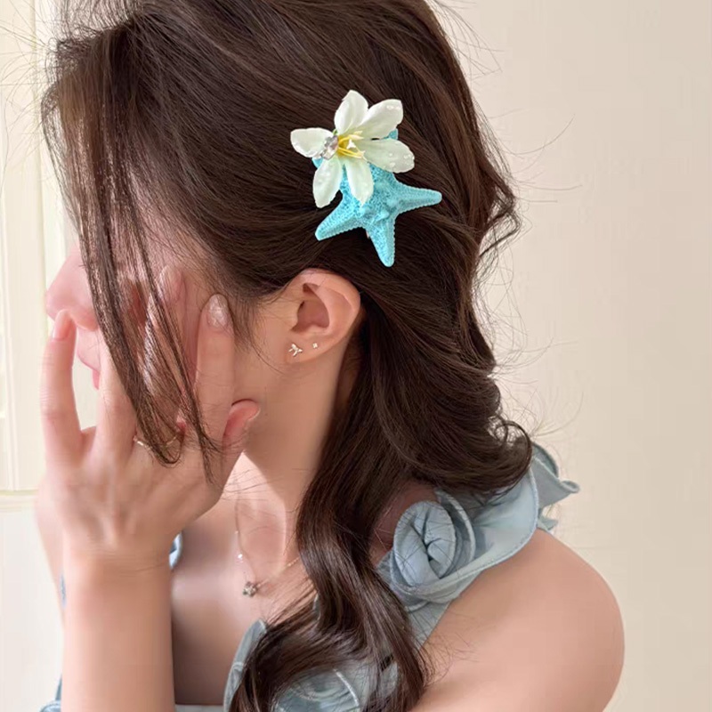 Kẹp Tóc Mỏ Vịt Phong Cách Dopamine Hình Sao Biển Hoa Dễ Thương Phụ Kiện Ghim Tóc Mai Cho Nữ Đi Biển Du Lịch