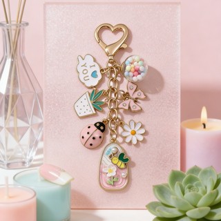 1 Cái Đẹp Bướm Hoa Mây Chậu Cây Men Móc Khóa Côn Trùng Đáng Yêu Cây Chìa Khóa Vòng Dành Cho Nữ Cô Gái Handmade Trang Sức