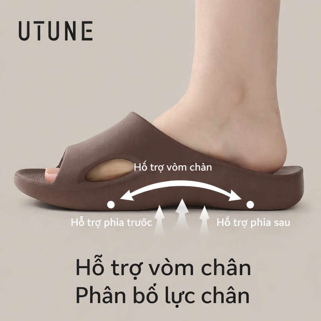 UTUNE Dép Nam Hỗ Trợ Vòm Chân Thiết Kế Công Thái Học Chất Liệu EVA Chống Trơn Trượt Trong Nhà Mềm Mại Êm Ái Phân Tán Áp Lực Bàn Chân Đi Lâu Không Mỏi Dành Cho Bàn Bẹt