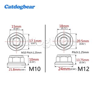 Catdogbear Hạt Titan và Khóa Kim Loại M6-M12, Mặt Bích Lục Giác, Anti-Slip, Phù Hợp với Xe Máy, Xe Đạp và RC