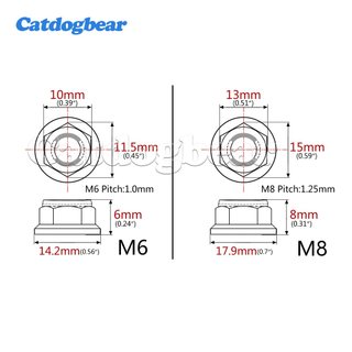 Catdogbear Hạt Titan và Khóa Kim Loại M6-M12, Mặt Bích Lục Giác, Anti-Slip, Phù Hợp với Xe Máy, Xe Đạp và RC