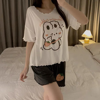 Đồ ngủ nữ sinh có miếng độn ngực | Bộ đồ ngủ mùa hè mỏng nhẹ tay ngắn quần short in hình thú ngộ nghĩnh phong cách ngọt ngào thời trang