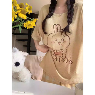 Đồ ngủ nữ sinh có miếng độn ngực | Bộ đồ ngủ mùa hè mỏng nhẹ tay ngắn quần short in hình thú ngộ nghĩnh phong cách ngọt ngào thời trang