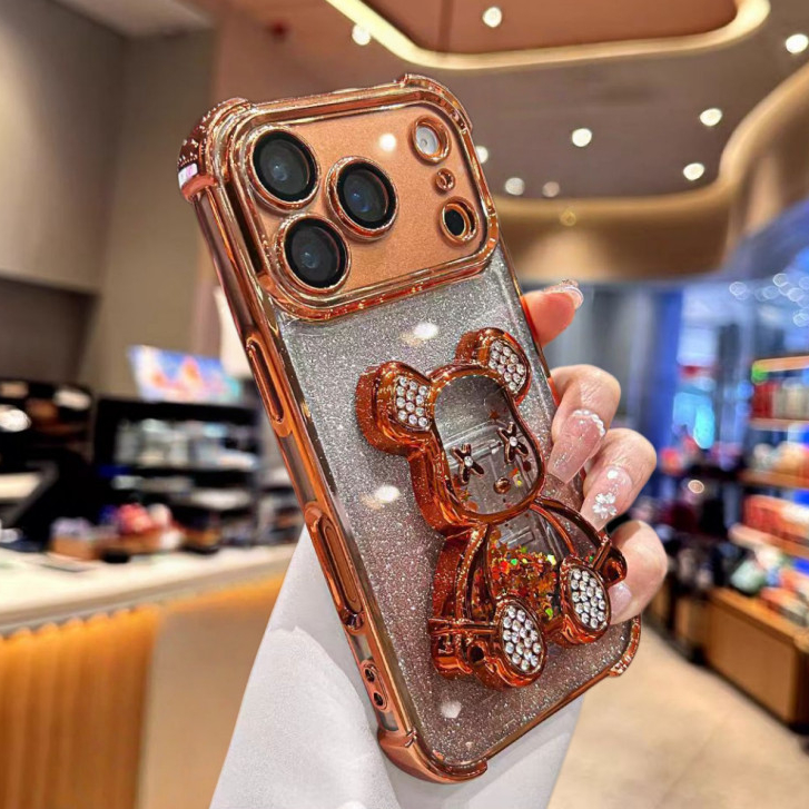 Giá đỡ gấu cát lún / Vỏ cứng lấp lánh tương thích cho iPhone 11 pro max 12 pro max 13 pro max 14 pro max 15 pro max 16 pro max 17pro max