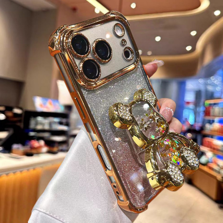 Giá đỡ gấu cát lún / Vỏ cứng lấp lánh tương thích cho iPhone 11 pro max 12 pro max 13 pro max 14 pro max 15 pro max 16 pro max 17pro max