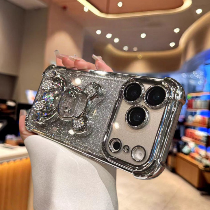 Giá đỡ gấu cát lún / Vỏ cứng lấp lánh tương thích cho iPhone 11 pro max 12 pro max 13 pro max 14 pro max 15 pro max 16 pro max 17pro max