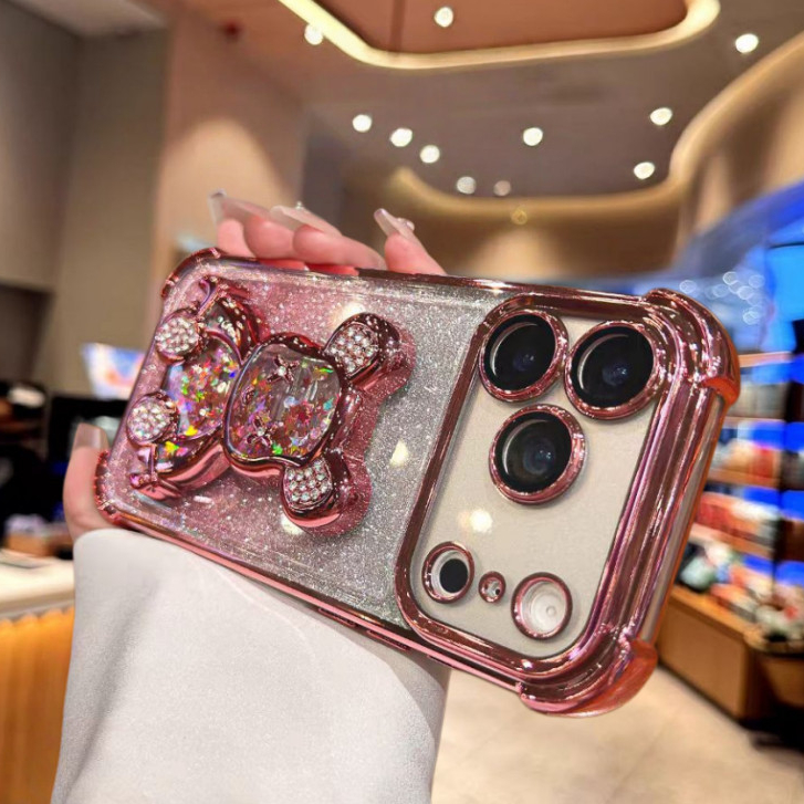 Giá đỡ gấu cát lún / Vỏ cứng lấp lánh tương thích cho iPhone 11 pro max 12 pro max 13 pro max 14 pro max 15 pro max 16 pro max 17pro max