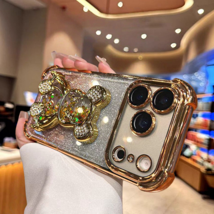 Giá đỡ gấu cát lún / Vỏ cứng lấp lánh tương thích cho iPhone 11 pro max 12 pro max 13 pro max 14 pro max 15 pro max 16 pro max 17pro max