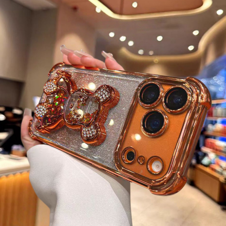 Giá đỡ gấu cát lún / Vỏ cứng lấp lánh tương thích cho iPhone 11 pro max 12 pro max 13 pro max 14 pro max 15 pro max 16 pro max 17pro max