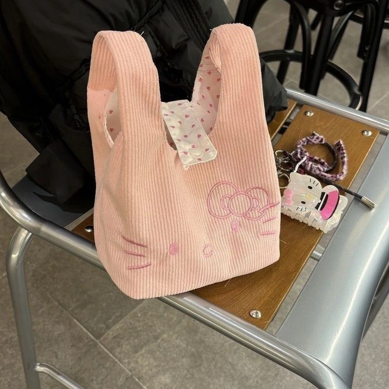 Túi Tote Kitty màu hồng vải nhung 26x18cm