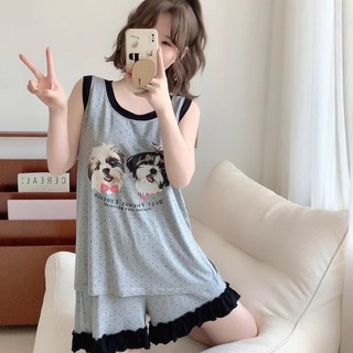 Phim hoạt hình chó chấm bi vest quần short hai mảnh bộ đồ ngủ dành cho nữ