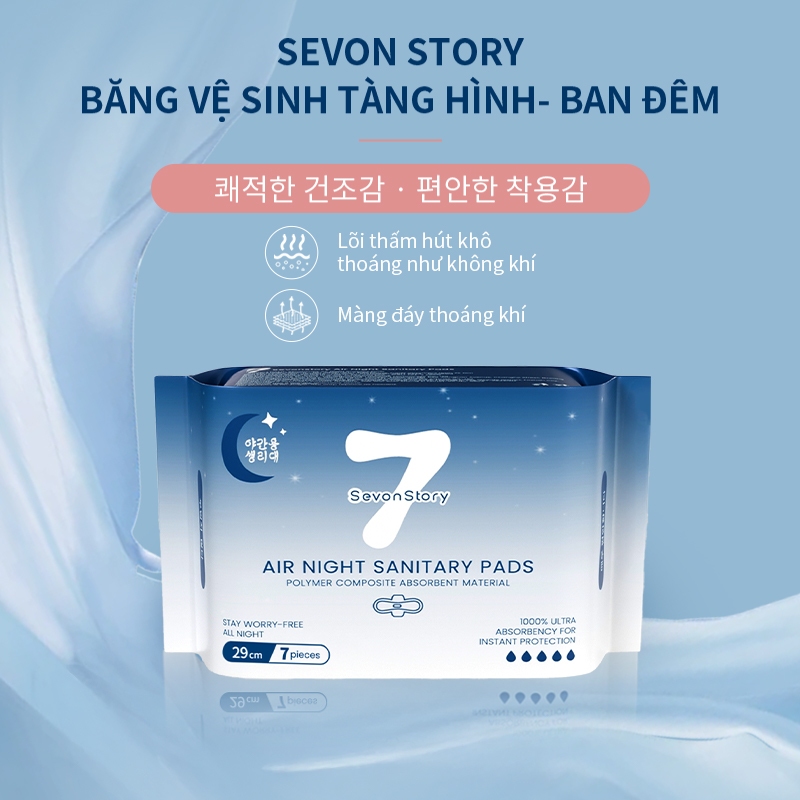 【SevonStory ⑦】Combo7gói Băng vệ sinh tích hợp chip bạc hà mát lạnh  ban ngày & ban đêm (24.5cm/29cm)