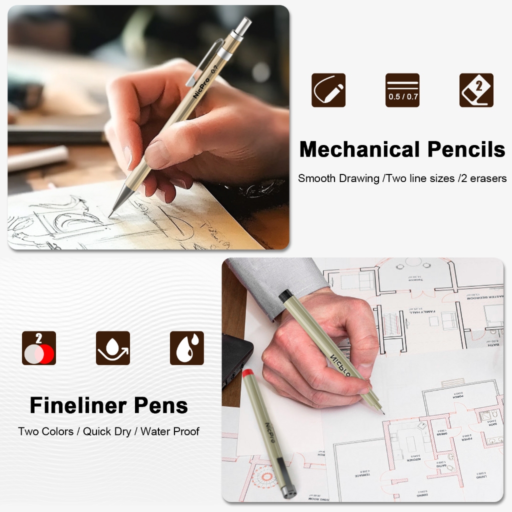 Bộ hình học chuyên nghiệp Nicpro 20 CÁI kèm hộp đựng, Dụng cụ soạn thảo có thước đo và la bàn, Thước kim loại, Tam giác, Bút, Bút chì, Đồ dùng vẽ, Bộ soạn thảo cho kiến trúc sư