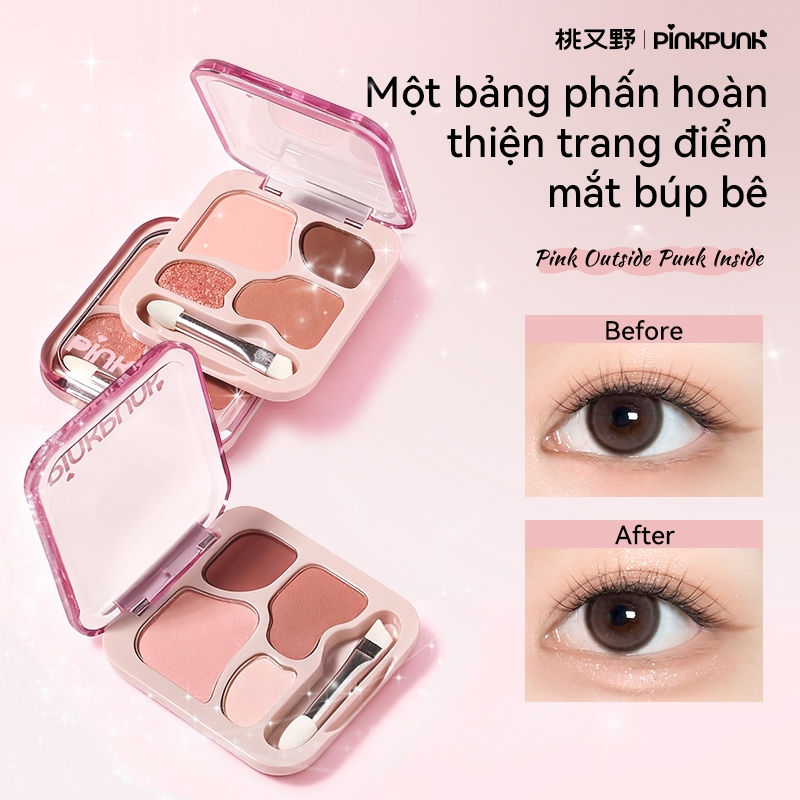Bảng Phấn Tạo Bọng Mắt 4 Màu PinkPunk Kèm Nhũ Lấp Lánh Tự Nhiên Mở Rộng Đôi Mắt 3g