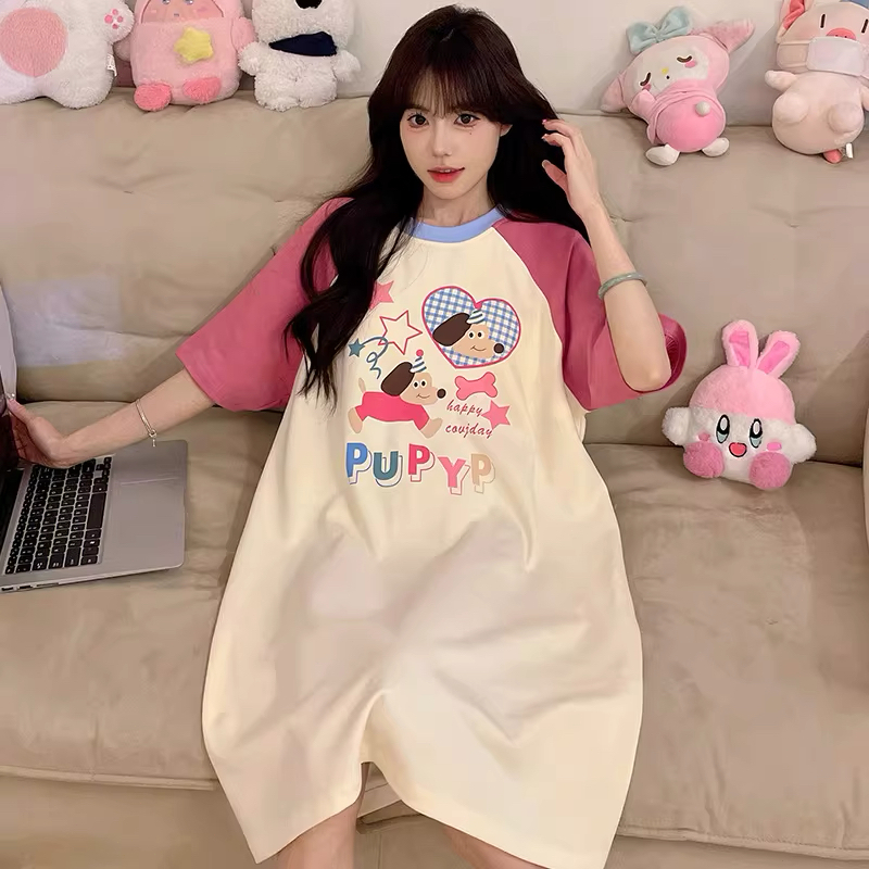Đầm ngủ nữ dáng dài họa tiết hoạt hình (Phong cách học đường) - Mẫu mới thời thượng cho mùa thu