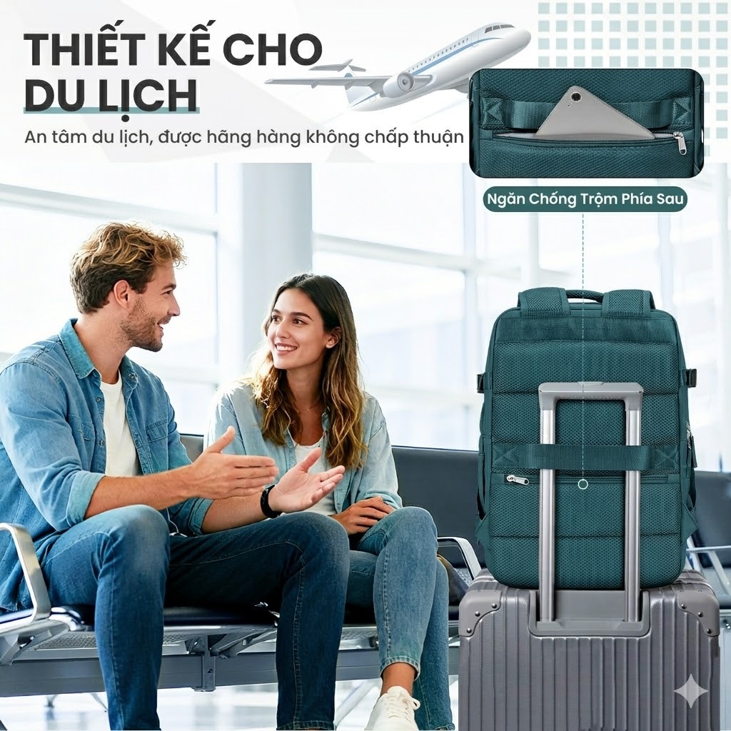 [Tặng Bơm] Balo Du Lịch Nén Chân Không - Tăng 50% Dung Tích, Chống Nước, Có Ngăn Chống Trộm Cao Cấp