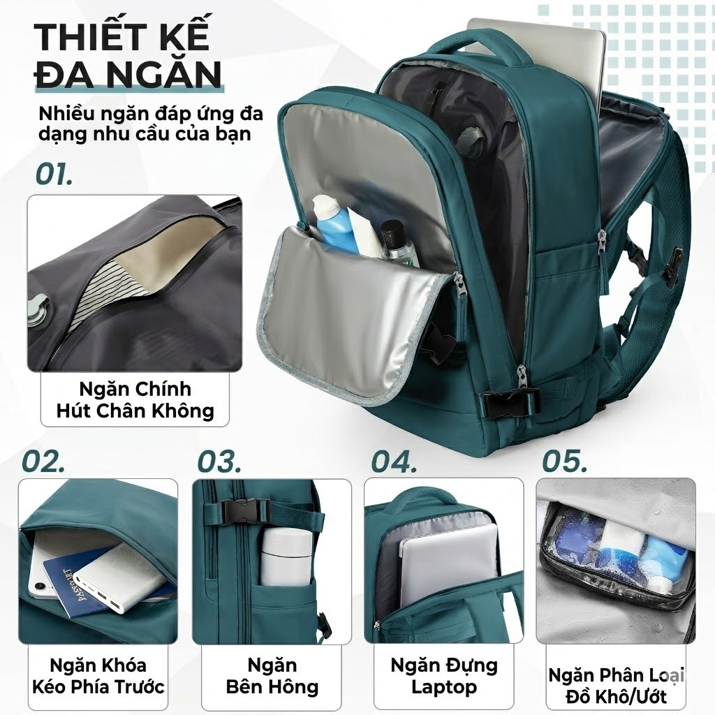 [Tặng Bơm] Balo Du Lịch Nén Chân Không - Tăng 50% Dung Tích, Chống Nước, Có Ngăn Chống Trộm Cao Cấp