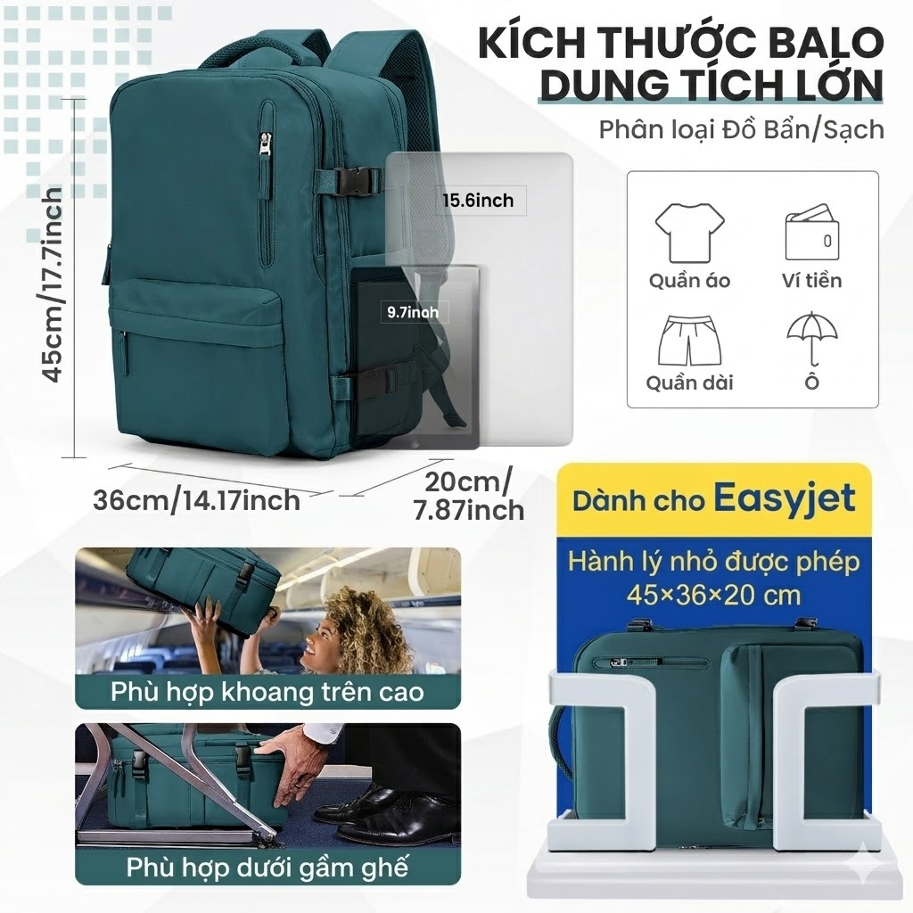 [Tặng Bơm] Balo Du Lịch Nén Chân Không - Tăng 50% Dung Tích, Chống Nước, Có Ngăn Chống Trộm Cao Cấp