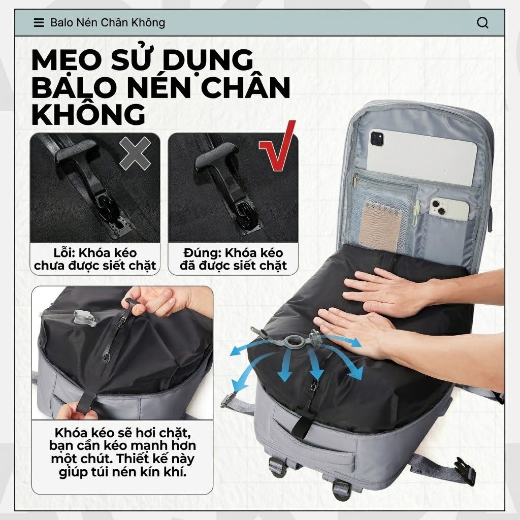 [GIAO NHANH] Ba Lô Du Lịch Nén Chân Không - Đạt Chuẩn Máy Bay | Chống Nước Cao Cấp + Tặng Máy Bơm