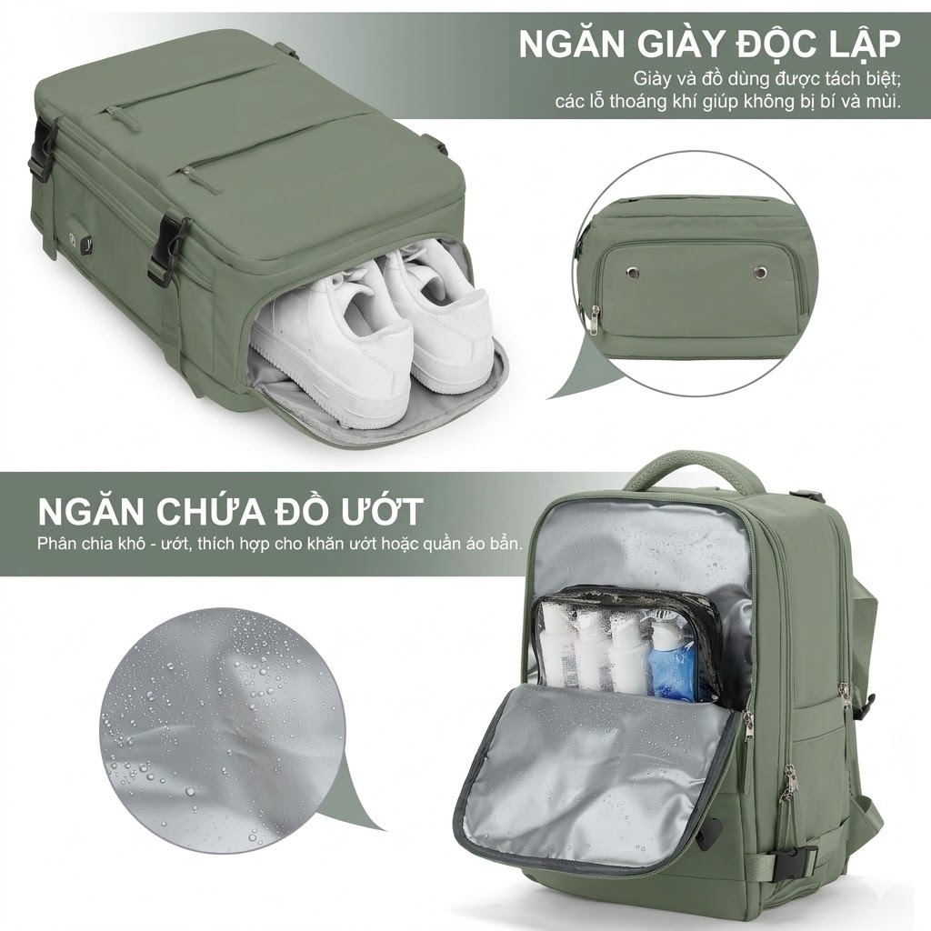 【GIAO NGAY】Ba Lô Du Lịch Laptop Đa Năng - Xách Tay Máy Bay, Chống Nước Cao Cấp