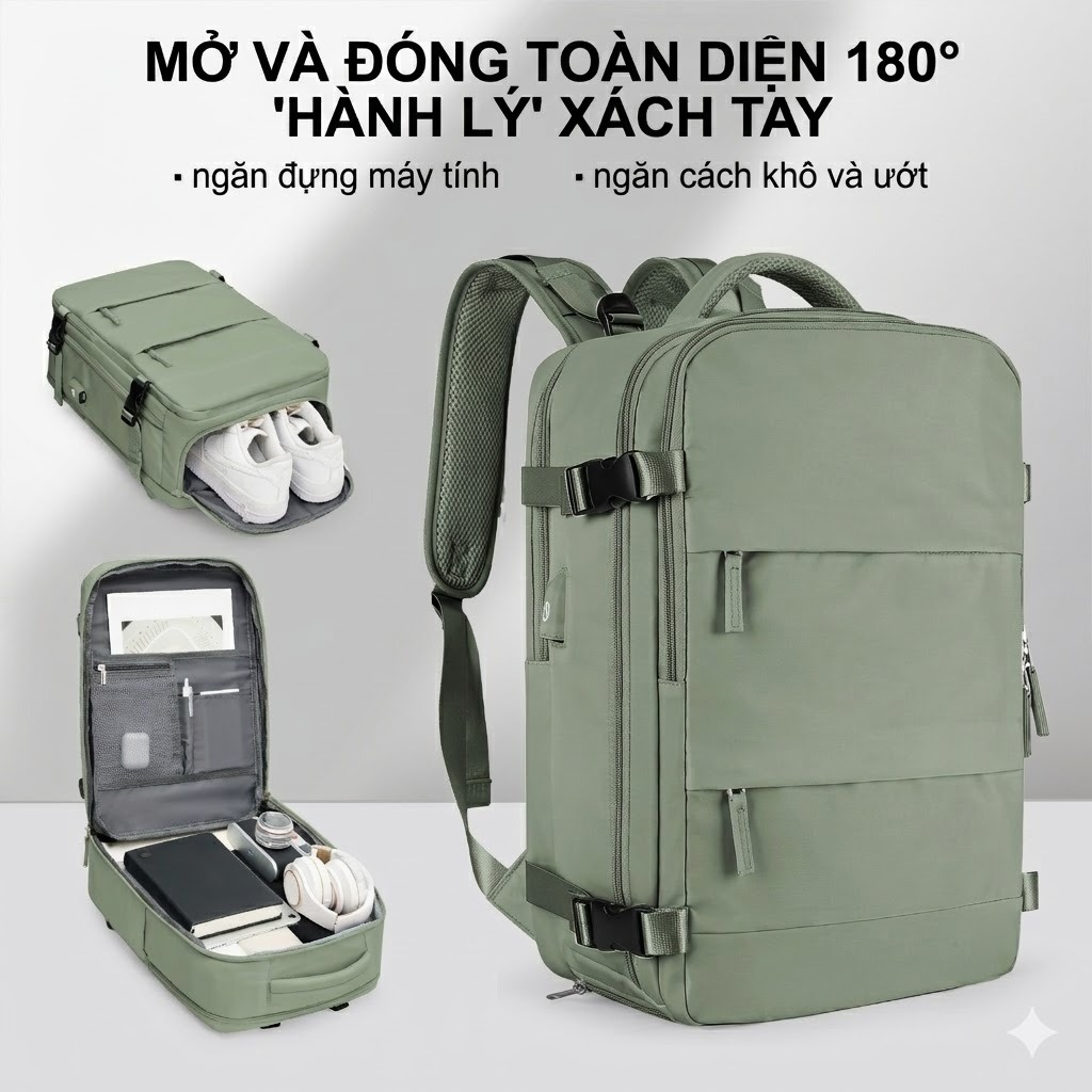 【GIAO NGAY】Ba Lô Du Lịch Laptop Đa Năng - Xách Tay Máy Bay, Chống Nước Cao Cấp