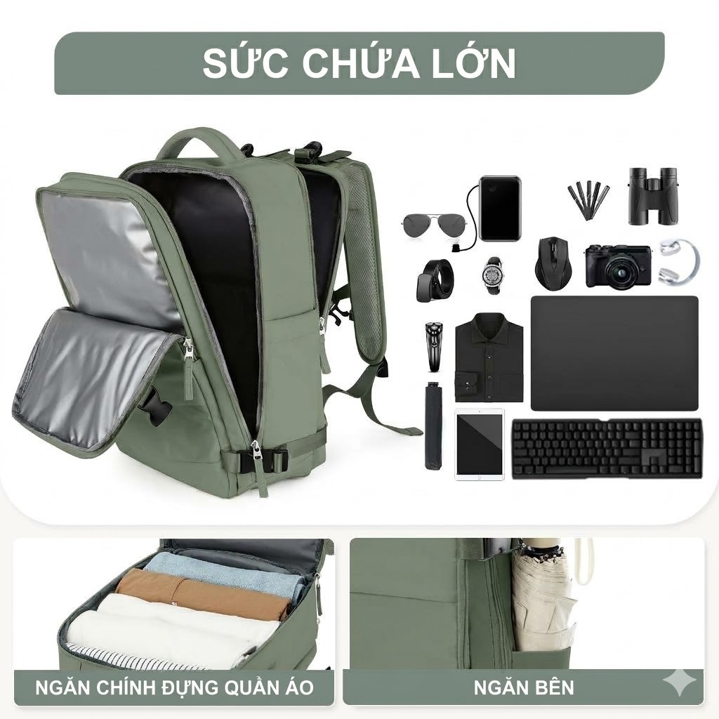 【GIAO NGAY】Ba Lô Du Lịch Laptop Đa Năng - Xách Tay Máy Bay, Chống Nước Cao Cấp